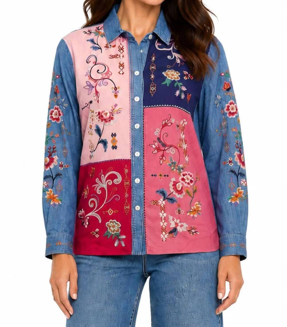 NEW JOHN MARK multi embroidered collared blouse in missy